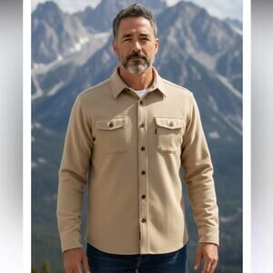 BUFFALO JACKSON Heathered oatmeal heavyweight twill Button-Up Shirt Size medium